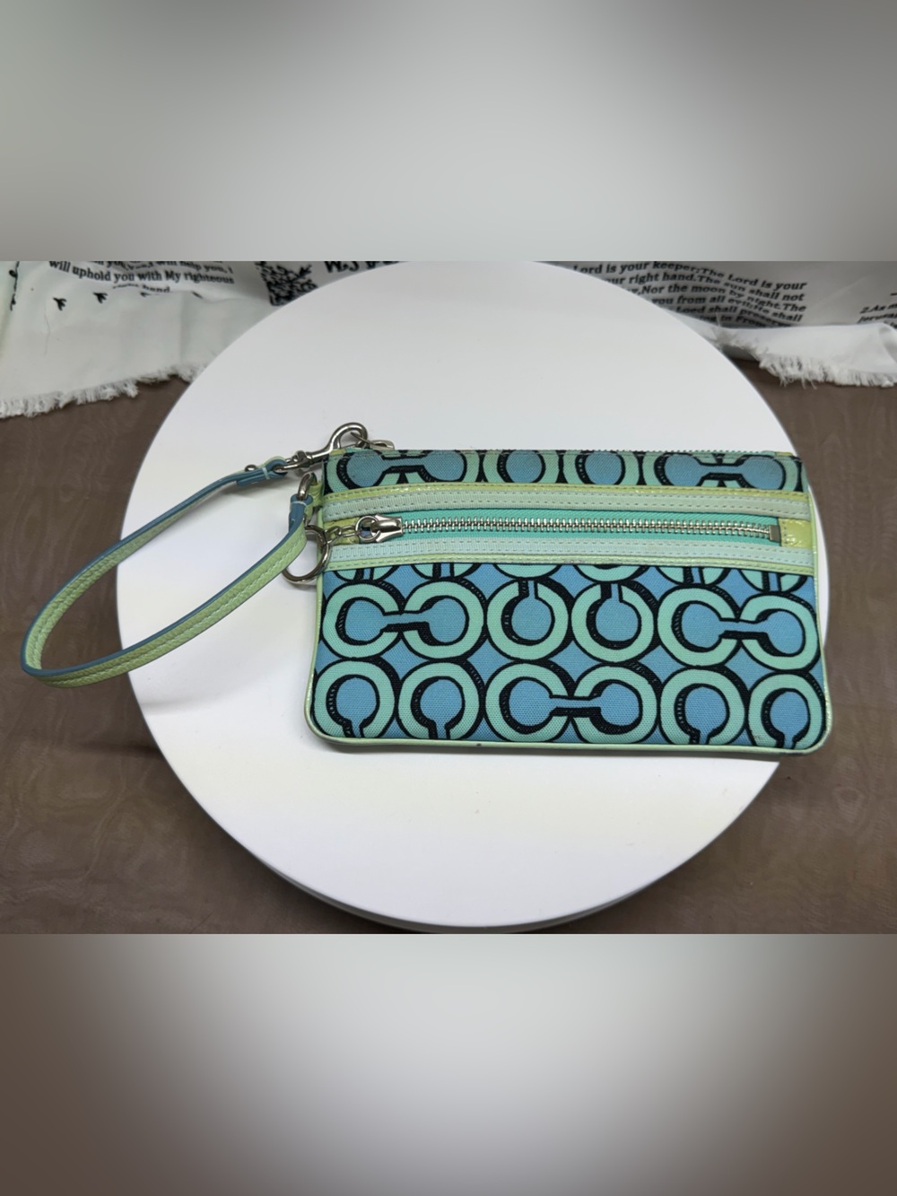 Coach Poppy 3D Art Blue & Teal Wristlet